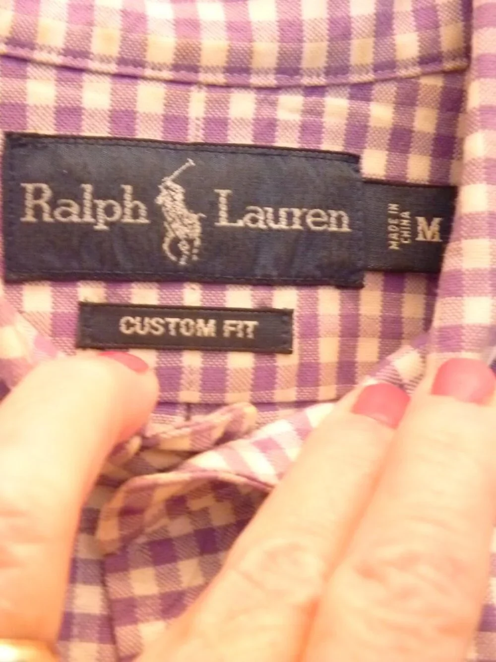 Polo RL Custom Fit Gingham Dress Shirt, Purple/White, Mens Medium